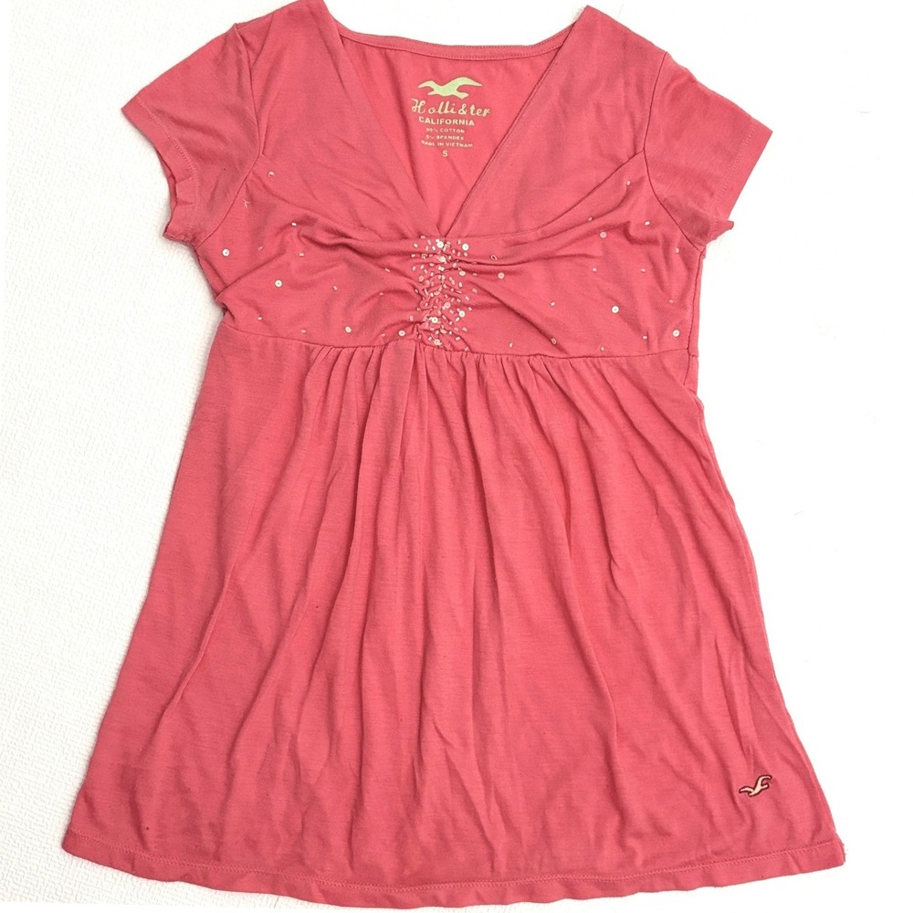 RARE Vintage Y2K Hollister Top M Bells Swan Empire Babydoll Pink rose beaded